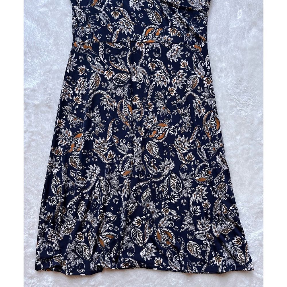 Nwt Leota Jemima Faux Perfect Wrap Knit Cap Sleeve Dress Floral Paisley Navy — image 4 of 8
